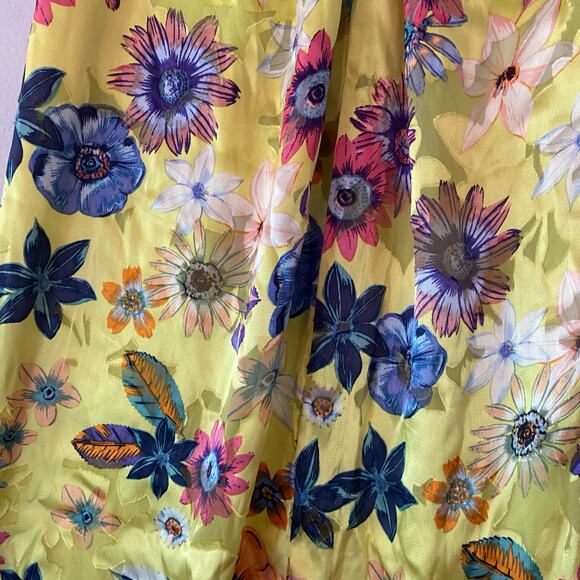 Anthropologie Strapless Midi Dress Floral Silk Blend Yellow Blue Pink Small - Picture 5 of 10